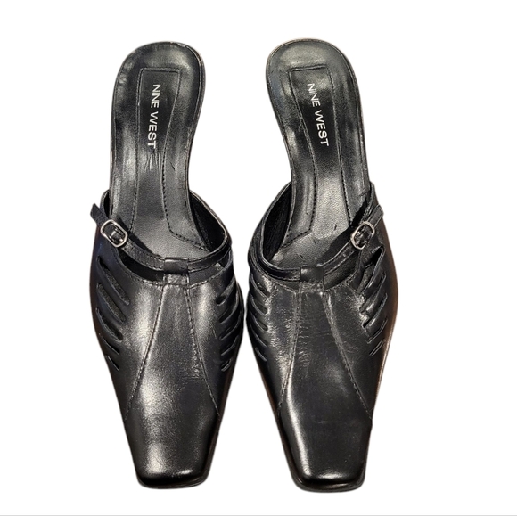 Nine West Black Square Toe Kitten Heeled Mules Size 7.5M - Picture 2 of 9